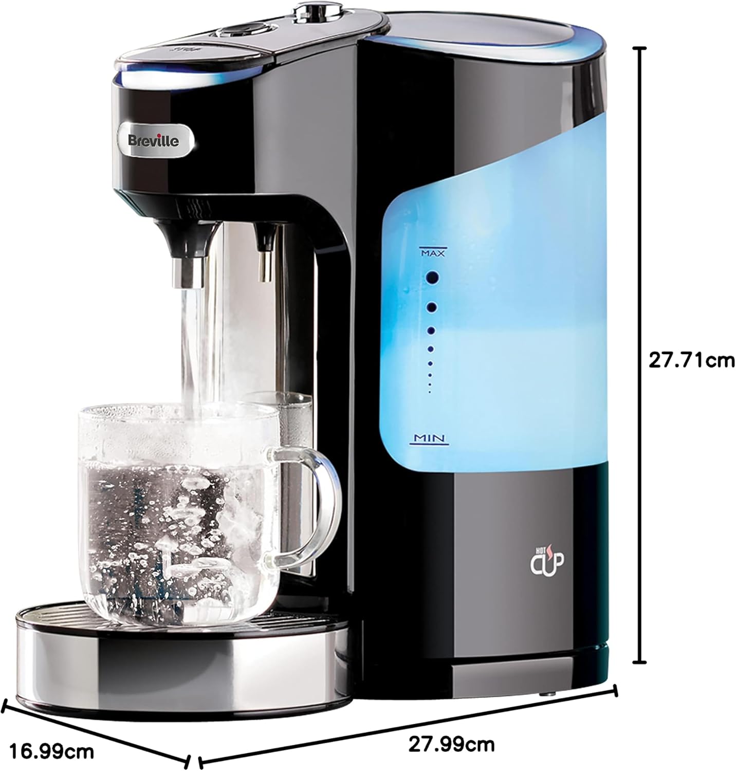 Breville HotCup Hot Water Dispenser – 2L, 3kW Fast Boil, Variable Cup Size, Black