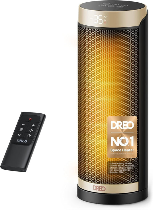 Dreo 16" Electric Ceramic Heater – Silent 34dB, Oscillating, Energy-Efficient, 3-Speed, Home & Office
