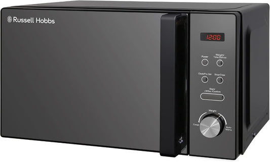 Russell Hobbs RHM2076B 20L Digital Microwave – 800W, 8 Auto Cook Menus, Black Mirror Finish