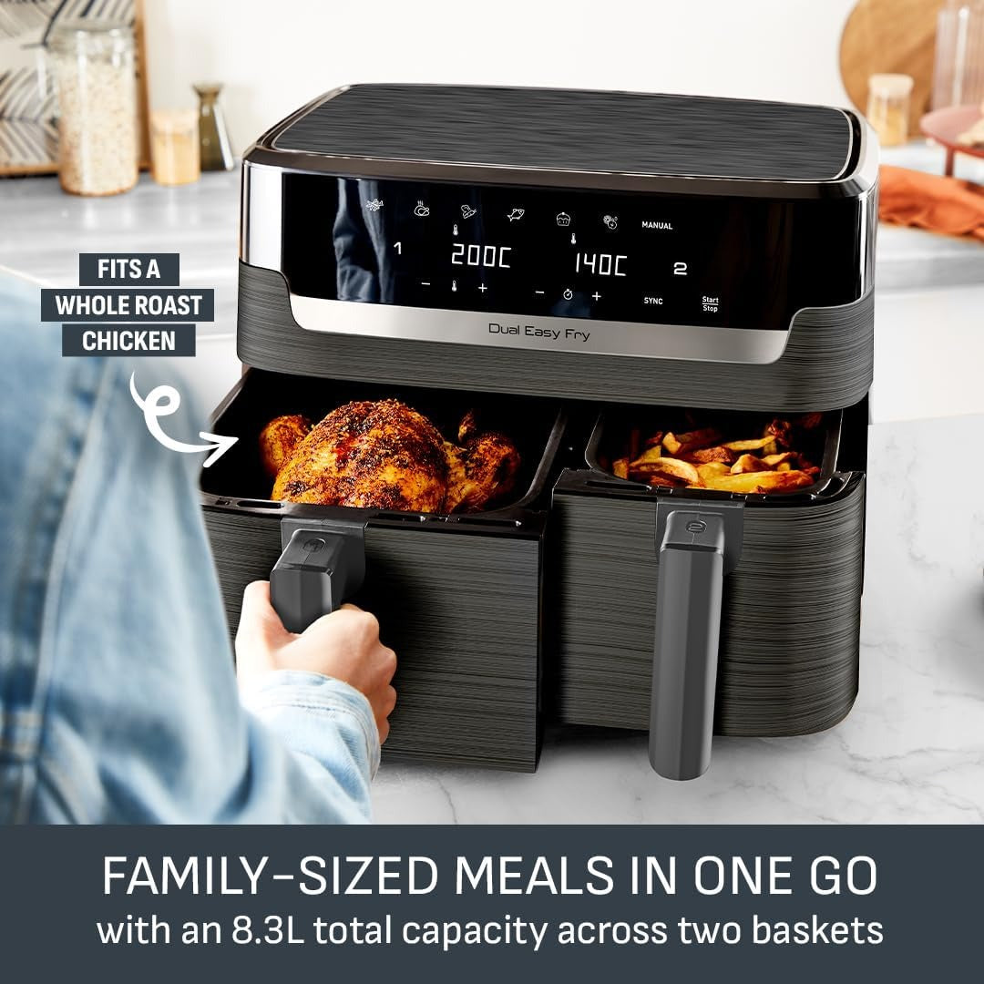 Tefal Easy Fry Dual Zone Air Fryer – 8.3L, 2 Drawers, 8-in-1 Digital, Grey EY901HG0