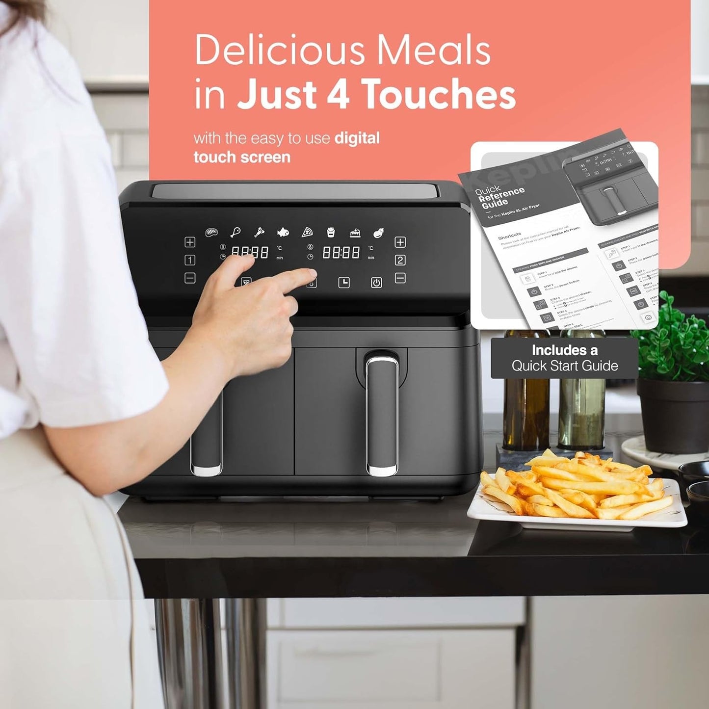 Keplin 9L Dual Zone Air Fryer – 2700W, 8-in-1 Functions, Family Size