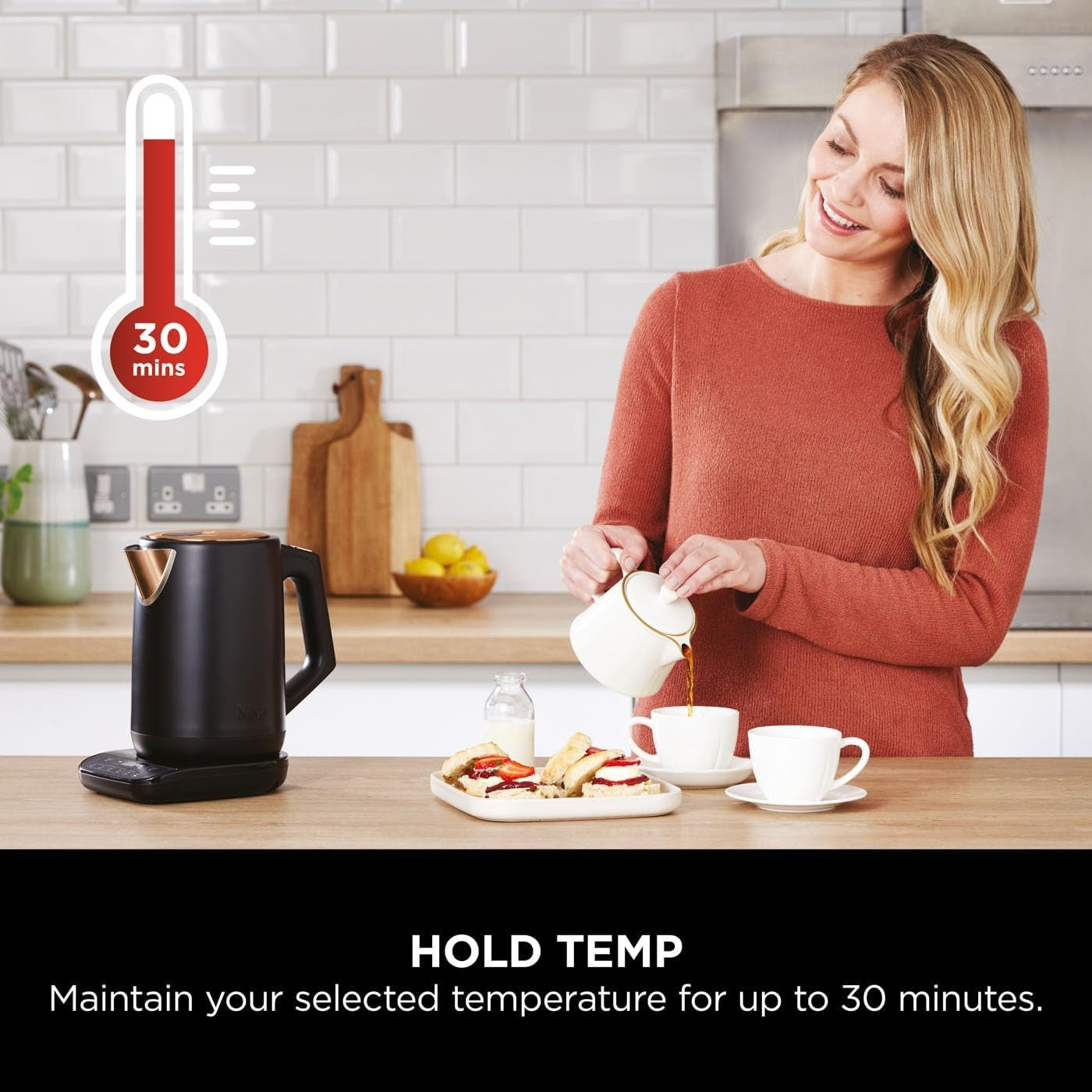 Ninja Perfect Temperature Kettle – 1.7L, Rapid Boil, LED Display, Black & Copper