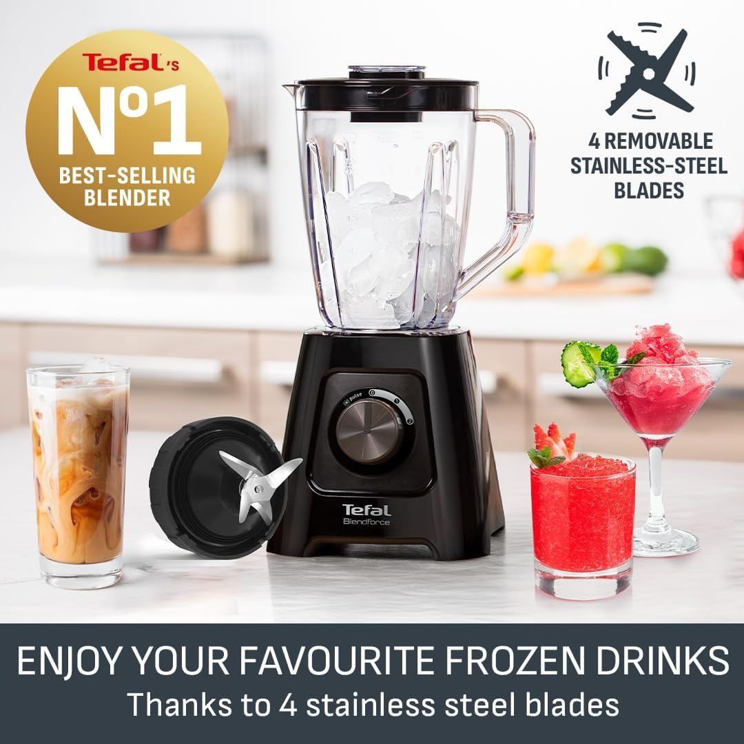 Tefal Blendforce II Blender – 1.25L, 600W, Ice Crush & Smoothies, Black