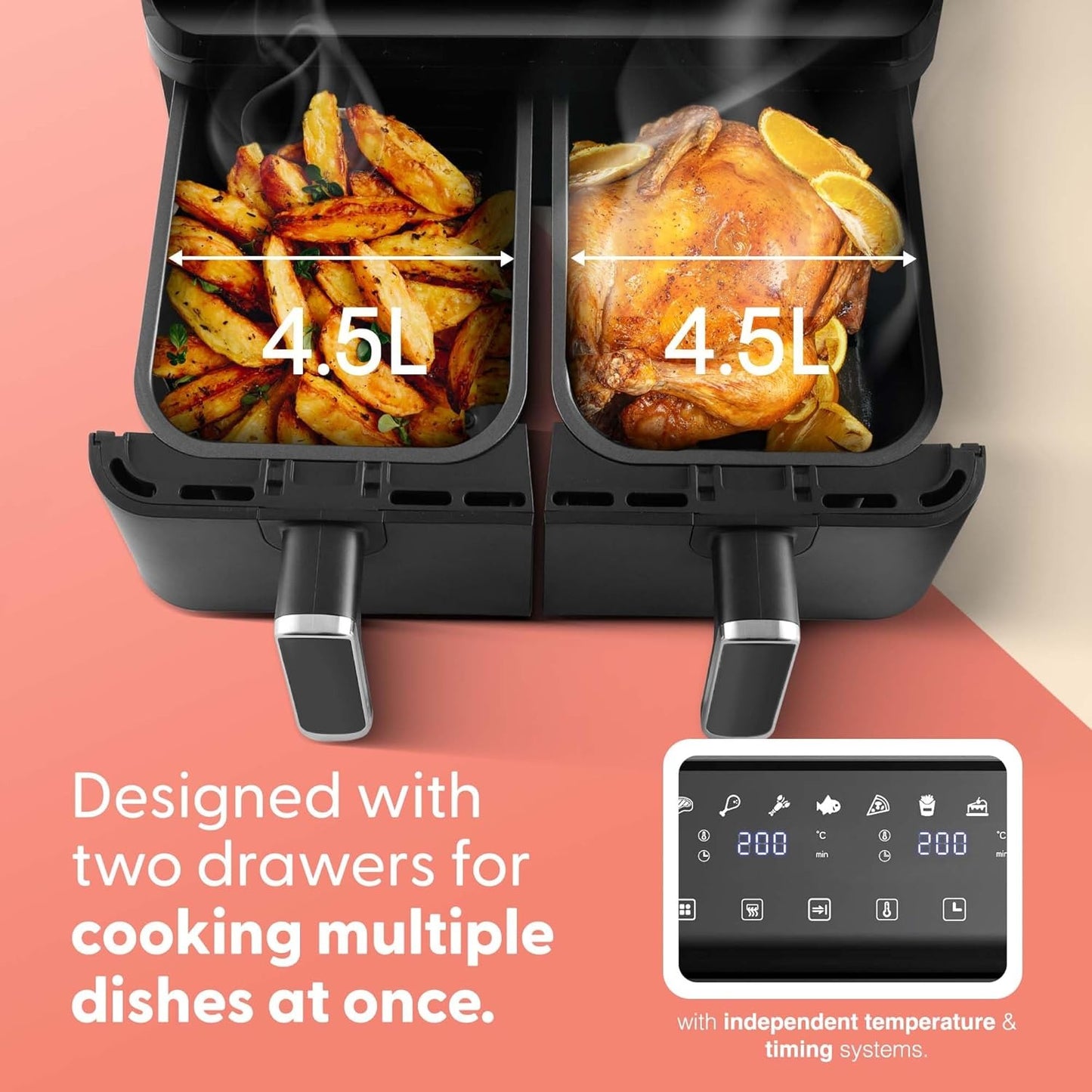 Keplin 9L Dual Zone Air Fryer – 2700W, 8-in-1 Functions, Family Size