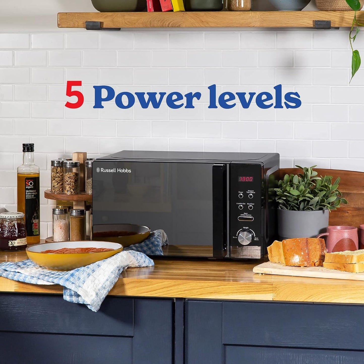 Russell Hobbs RHM2076B 20L Digital Microwave – 800W, 8 Auto Cook Menus, Black Mirror Finish