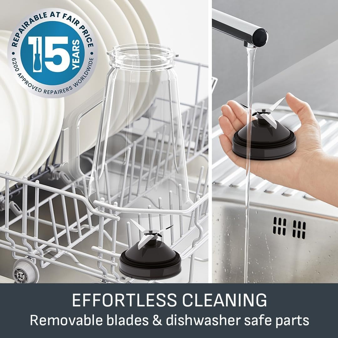 Tefal Blendforce II Blender – 1.25L, 600W, Ice Crush & Smoothies, Black