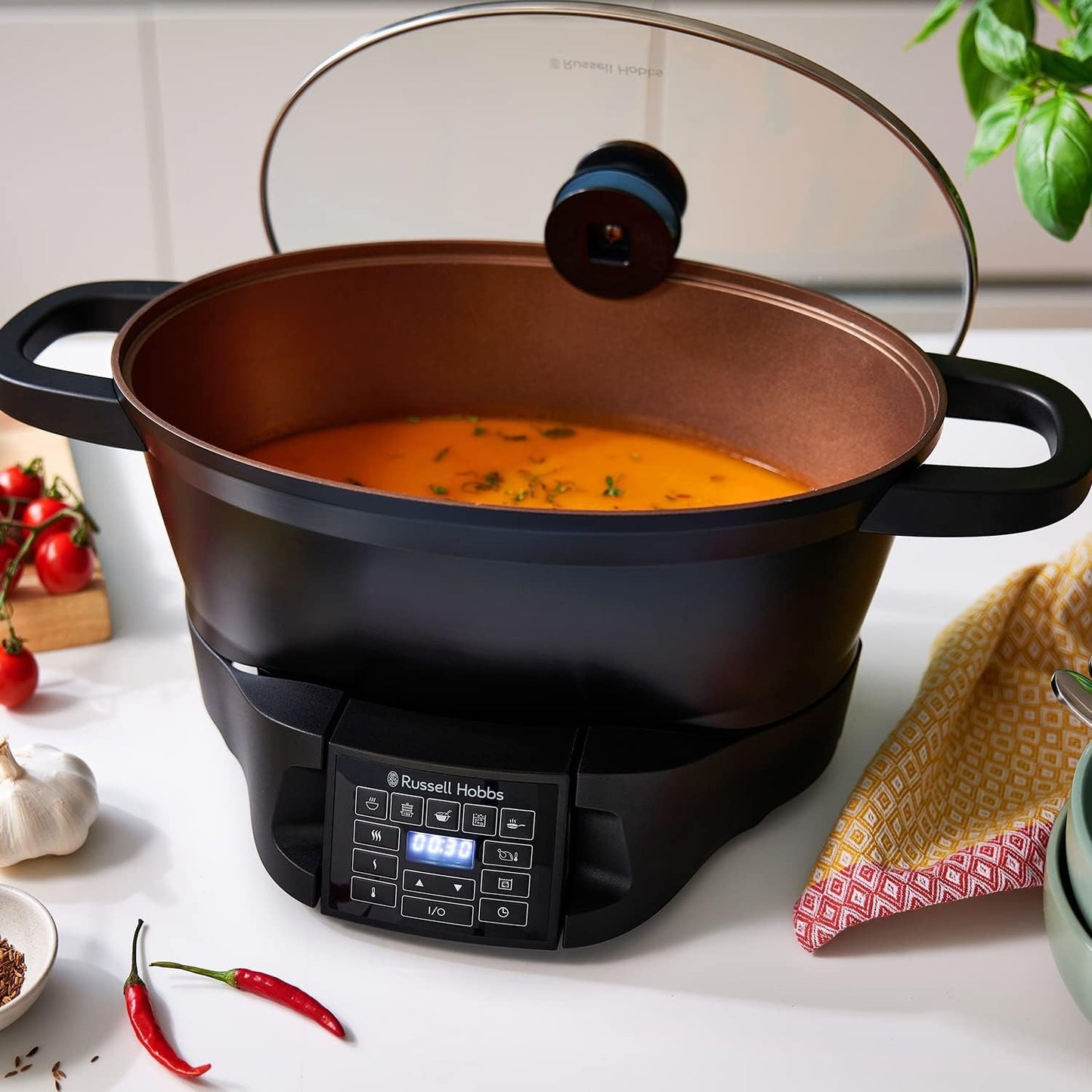 Russell Hobbs Good-to-Go 6.5L Electric Multicooker – 8-in-1, Cast Aluminium, Digital, Glass Lid, 750W