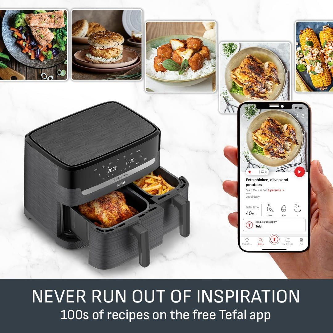 Tefal Easy Fry Dual Zone Air Fryer – 8.3L, 2 Drawers, 8-in-1 Digital, Grey EY901HG0