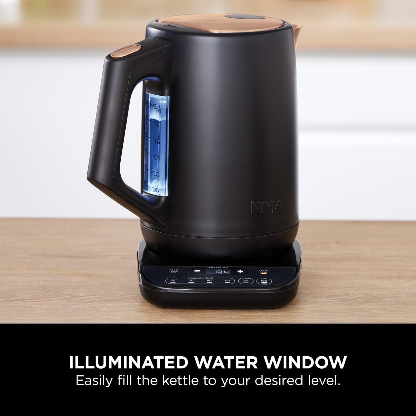 Ninja Perfect Temperature Kettle – 1.7L, Rapid Boil, LED Display, Black & Copper