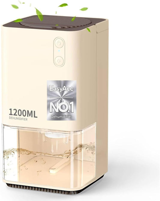 EasyAcc 1200ml Mini Electric Dehumidifier – Ultra Quiet, Auto Shut-Off, LED Night Light, Portable