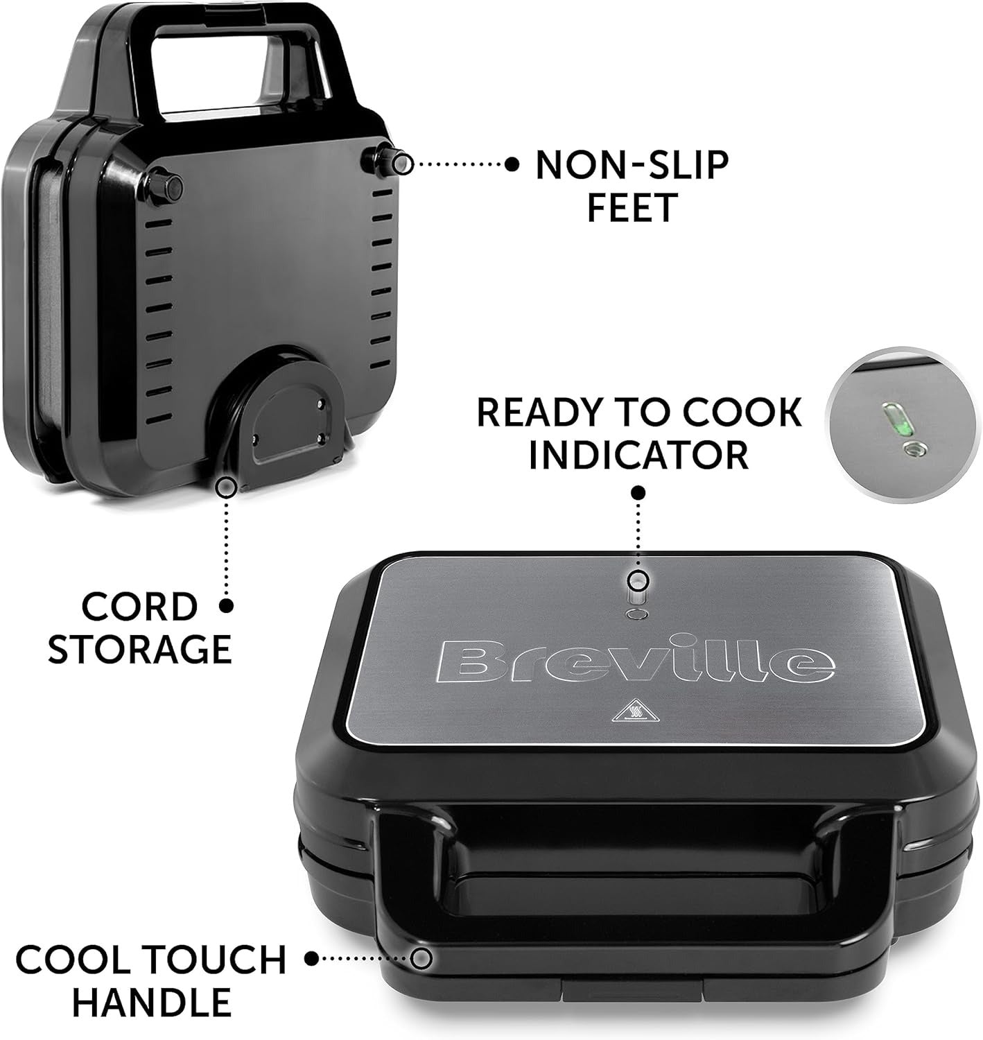 Breville 3-in-1 Ultimate Snack Maker – Toastie, Waffle & Panini Press, Black & Stainless Steel [VST098]
