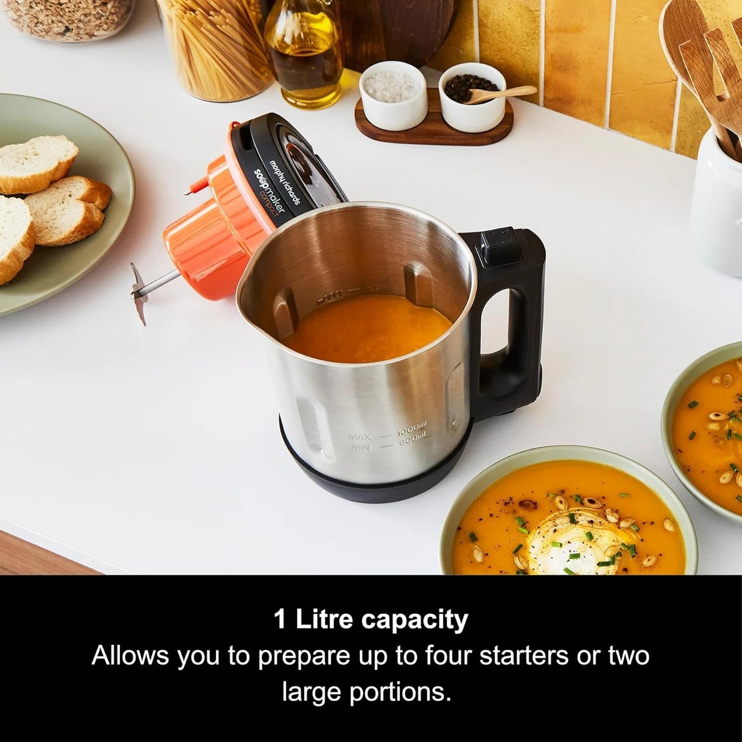 Morphy Richards Compact Soup Maker – 1L, 900W, LED Display, Stainless Steel