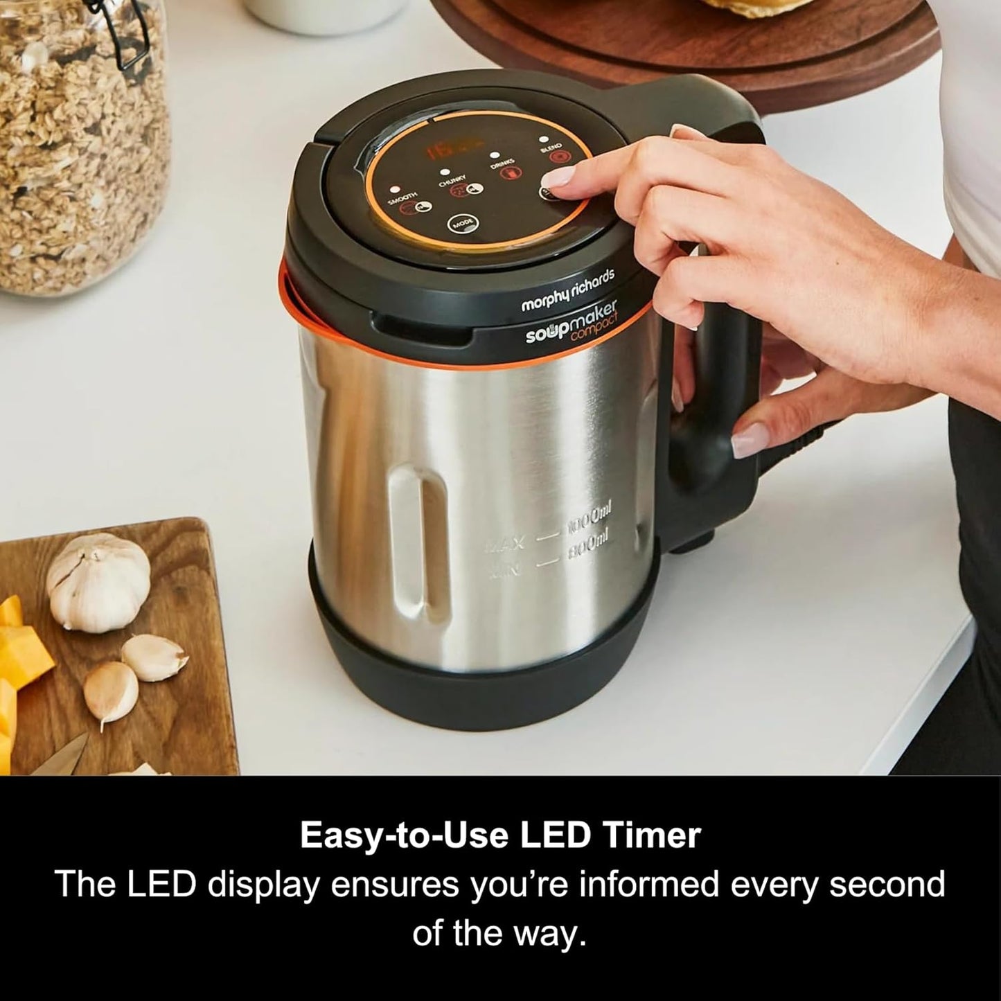 Morphy Richards Compact Soup Maker – 1L, 900W, LED Display, Stainless Steel