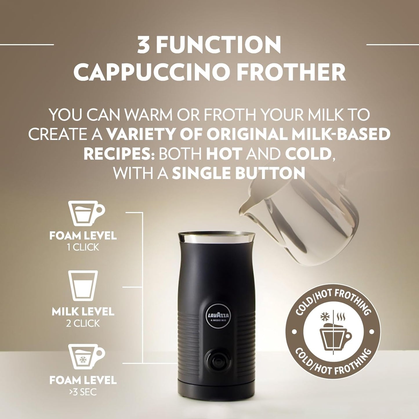 Lavazza MilkEasy Frother – Hot & Cold Milk for Cappuccino, Latte & More, Black