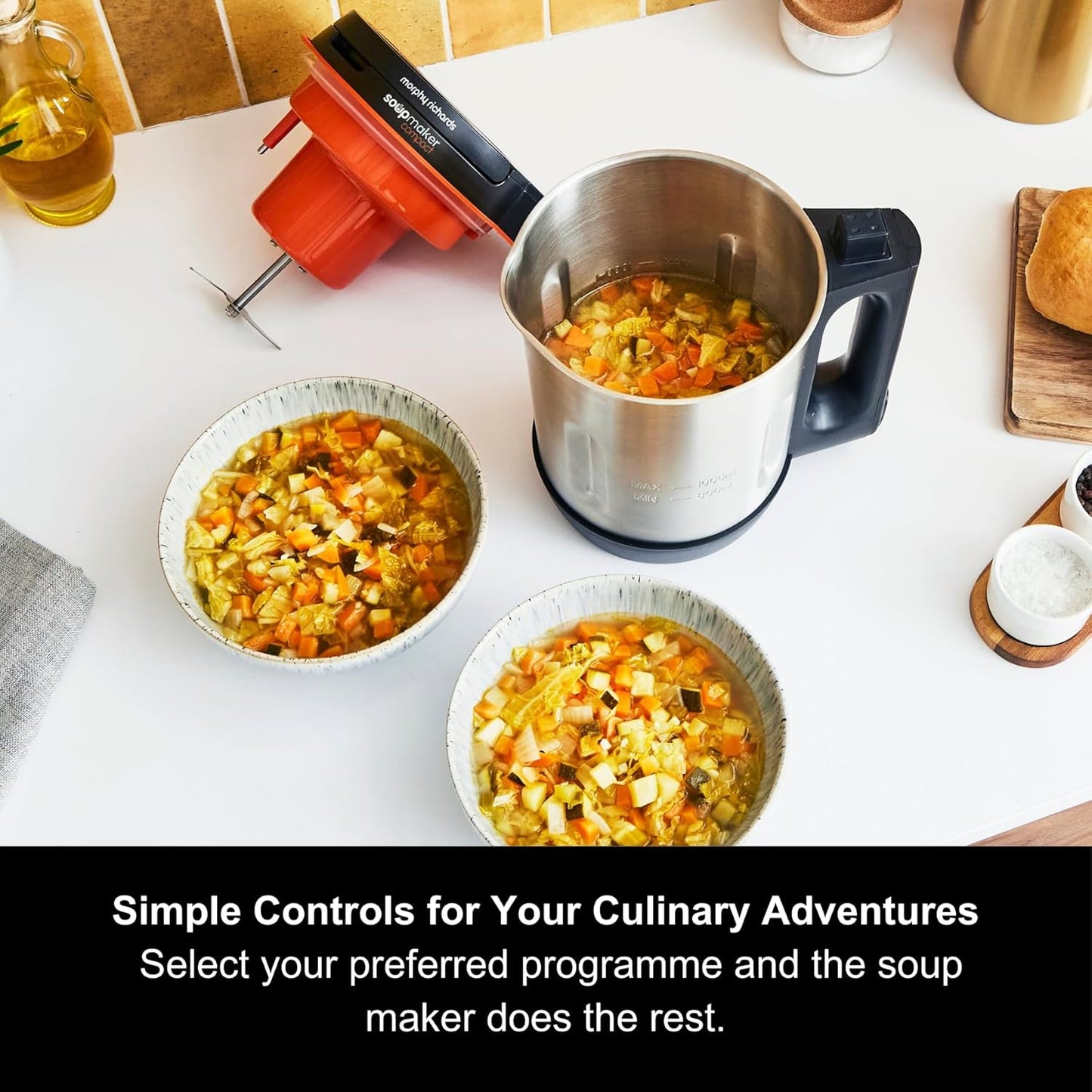 Morphy Richards Compact Soup Maker – 1L, 900W, LED Display, Stainless Steel